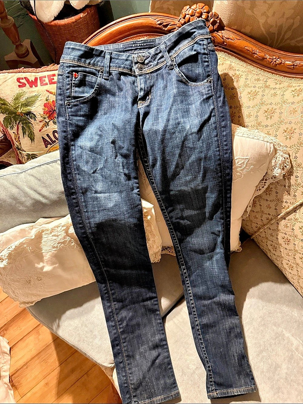 Hudson Collin Mid-Rise Skinny Jeans Blue Waist 25